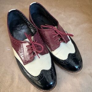 VTG Dr Martens Benita Burgundy, Cream and Black Wingtip Brogue Laced Flats. 6